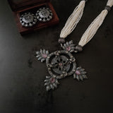 TRIBAL REAL SILVER PLATED NECKLACE WITH EARRINGS IN ANTIQUE FINISH
