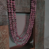 NATURAL PINK MARBLED JADE RONDELLE THREE LAYERS STRING