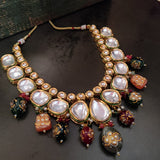 FINEST QUALITY KUNDAN CHOKER WITH SEMI PRECIOUS STONE HANGINGS AND EARRINGS
