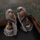 TRIBAL SILVER PLATED DUAL TONE BIRD EARRINGS