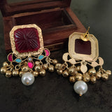 CARVED STONE STATEMENT EARRINGS IN FINEST FINISH