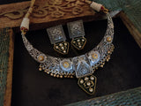 TRIBAL SILVER PLATED EXCLUSIVE NECKPIECE WITH EARRINGS
