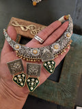 TRIBAL SILVER PLATED EXCLUSIVE NECKPIECE WITH EARRINGS