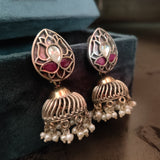 TRIBAL SILVER PLATED DUAL TONE EARRINGS