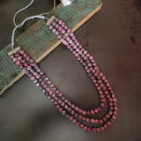 NATURAL PINK MARBLED JADE RONDELLE THREE LAYERS STRING