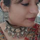 EXCLUSIVE TRIBAL SILVER PLATED POLKI KUNDAN NECKLACE WITH EARRINGS