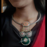 TRIBAL SILVER PLATED DESIGNER NECKLACE WITH EARRINGS