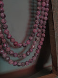 NATURAL PINK MARBLED JADE RONDELLE THREE LAYERS STRING