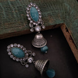 TRIBAL SILVER PLATED STONE EARRINGS
