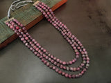 NATURAL PINK MARBLED JADE RONDELLE THREE LAYERS STRING