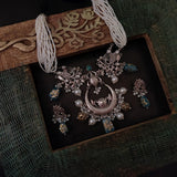 TRIBAL SILVER PLATER NECKLACE IN ANTIQUE FINISH WITH EARRINGS