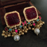 CARVED STONE STATEMENT EARRINGS IN FINEST FINISH