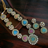 EXCLUSIVE FINEST QUALITY MULTICOLOR STONE NECKLACE WITH EARRINGS
