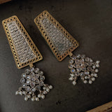 TRIBAL SILVER PLATED EARRINGS IN DUAL TONE