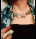 TRIBAL SILVER PLATED FUSION HASLI CHOKER WITH EARRINGS