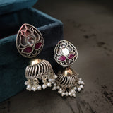 TRIBAL SILVER PLATED DUAL TONE EARRINGS