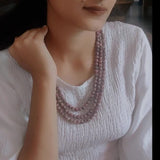 NATURAL PINK MARBLED JADE RONDELLE THREE LAYERS STRING