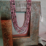 NATURAL PINK MARBLED JADE RONDELLE THREE LAYERS STRING