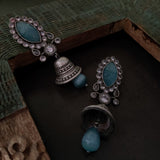 TRIBAL SILVER PLATED STONE EARRINGS