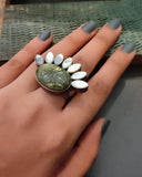 REAL LABRADORITE AND MOTHER OF PEARL RING