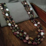 WEAR ME EXCLUSIVE REAL TOURMALINE AND PEARL 3 LAYER STRING