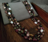 WEAR ME EXCLUSIVE REAL TOURMALINE AND PEARL 3 LAYER STRING