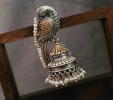 TRIBAL SILVER PLATED DUAL TONE BIRD EARRINGS