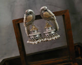 TRIBAL SILVER PLATED DUAL TONE BIRD EARRINGS