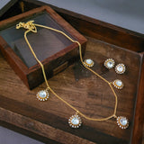 DESIGNER GOLD PLATED POLKI KUNDAN NECKPIECE WITH EARRINGS