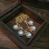 DESIGNER GOLD PLATED POLKI KUNDAN NECKPIECE WITH EARRINGS