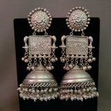 SILVER PLATED TRIBAL STATEMENT EARRINGS