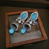 TRIBAL SILVER PLATED STONE EARRINGS