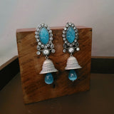 TRIBAL SILVER PLATED STONE EARRINGS