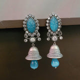 TRIBAL SILVER PLATED STONE EARRINGS