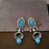 TRIBAL SILVER PLATED STONE EARRINGS