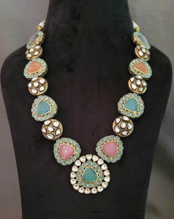 EXCLUSIVE FINEST QUALITY MULTICOLOR STONE NECKLACE WITH EARRINGS