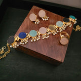 DESIGNER MULTI COLOR STONE CHOKER WITH EARRINGS AND RING