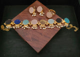 DESIGNER MULTI COLOR STONE CHOKER WITH EARRINGS AND RING