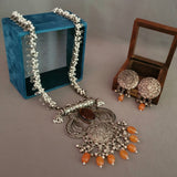 TRIBAL SILVER-PLATED ANTIQUE SILVER NECKLACE WITH EARRINGS