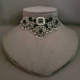 TRIBAL SILVER PLATED ANTIQUE CHOKER WITH EARRINGS