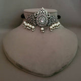 STATEMENT TRIBAL SILVER PLATED ANTIQUE SILVER CHOKER WITH EARRINGS