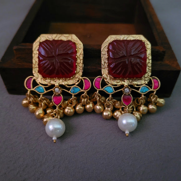 CARVED STONE STATEMENT EARRINGS IN FINEST FINISH