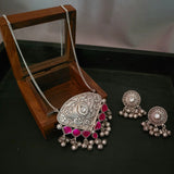 TRIBAL SILVER PLATED NECKLACE WITH EARRINGS