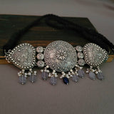 TRIBAL SILVER PLATED CHOKER WITH EARRINGS