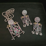 TRIBAL SILVER PLATED MULTI COLOR NECKLACE WITH EARRINGS