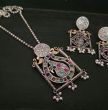 TRIBAL SILVER PLATED MULTI COLOR NECKLACE WITH EARRINGS