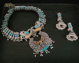 DESIGNER TRIBAL DUAL TONE REAL SILVER PLATED NECKPIECE WITH EARRINGS