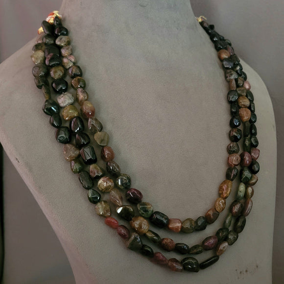 REAL TOURMALINE THREE LAYER NECKLACE