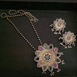 TRIBAL SILVER PLATED MULTI COLOR STONE NECKLACE WITH EARRINGS