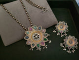TRIBAL SILVER PLATED MULTI COLOR STONE NECKLACE WITH EARRINGS